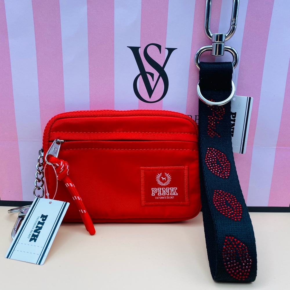 Victoria’s Secret PINK Valentine’s Day Kiss Bling Strap & Red Card Case Keychain